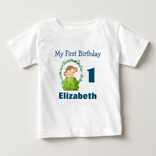 ファースト誕生日かわいいサファリモンキー ベビーTシャツ (正面)