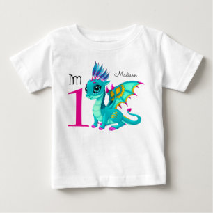 ファースト誕生日かわいいドラゴン ベビーTシャツ