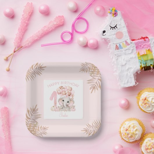 ファースト誕生日かわいい象秋ガール紙プレート ペーパープレート (パーティー)