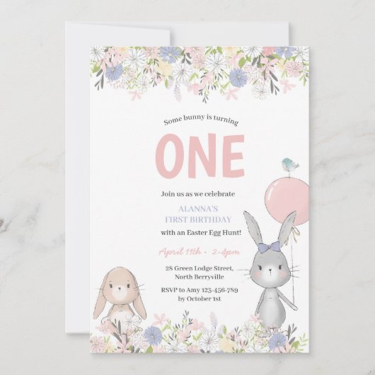ファースト誕生日イースターバニー招待状 招待状 (正面)