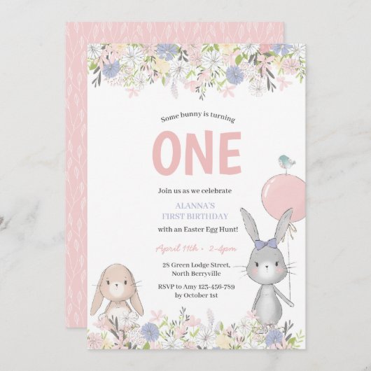 ファースト誕生日イースターバニー招待状 招待状 (正面/裏面)