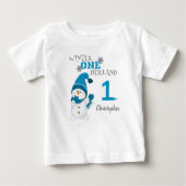 ファースト誕生日ウィンターオンダーランド雪だるまボーイ ベビーTシャツ (正面)