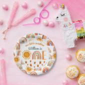 ファースト誕生日ウォーターカラーサンシャインアンドレインボー  ペーパープレート (パーティー)