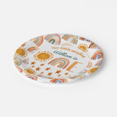 ファースト誕生日ウォーターカラーサンシャインアンドレインボー  ペーパープレート (アングル)