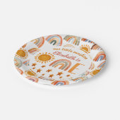 ファースト誕生日ウォーターカラーサンシャインアンドレインボー  ペーパープレート (アングル)