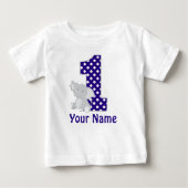 ファースト誕生日エレファントネイビーパーソナライズされたシャツ ベビーTシャツ (正面)