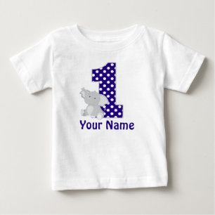 ファースト誕生日エレファントネイビーパーソナライズされたシャツ ベビーTシャツ