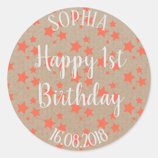 ファースト誕生日オレンジスターズクラフト紙 ラウンドシール (正面)