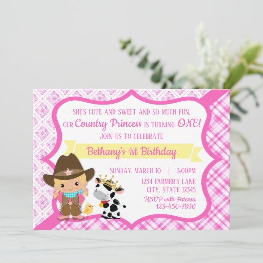 ファースト誕生日カントリープリンセス招待状 招待状 (スタンド正面)