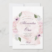 ファースト誕生日ガールかわいらしピンクローズ 招待状 (正面)