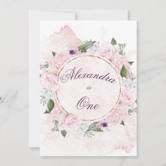 ファースト誕生日ガールかわいらしピンクローズ 招待状 (裏面)