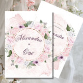 ファースト誕生日ガールかわいらしピンクローズ 招待状