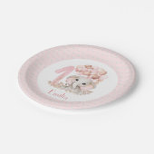 ファースト誕生日ガールエレファントピンク紙プレート ペーパープレート (アングル)