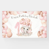 ファースト誕生日ガールキュートピンクエレファント 横断幕 (横)