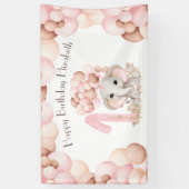 ファースト誕生日ガールキュートピンクエレファント 横断幕 (縦)