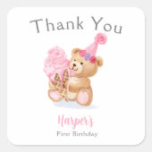 ファースト誕生日ガールテディベアアイスクリーム スクエアシール (正面)