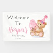 ファースト誕生日ガールテディベアアイスクリーム 横断幕 (横)