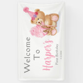 ファースト誕生日ガールテディベアアイスクリーム 横断幕 (縦)