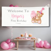 ファースト誕生日ガールテディベアアイスクリーム 横断幕