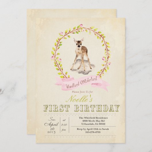 ファースト誕生日ガールディアー招待状 招待状 (正面/裏面)