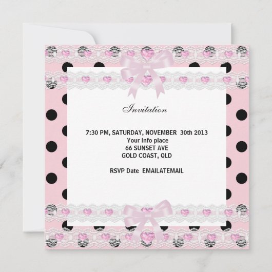 ファースト誕生日ガールピンクカップケーキ白黒ベビー 招待状 (裏面)