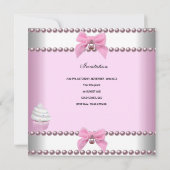 ファースト誕生日ガールピンクカップケーズホワイトパールベビー 招待状 (裏面)