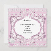 ファースト誕生日ガールピンクカップケーズホワイトベビー 招待状 (裏面)