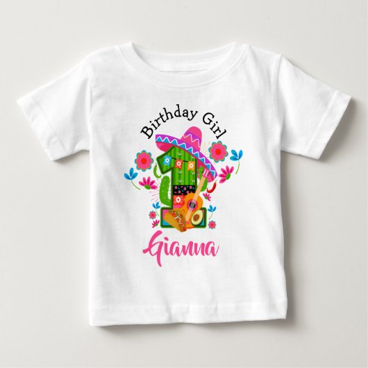 ファースト誕生日ガールフィエスタ |メキシコパーティー | ベビーTシャツ (正面)