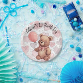 ファースト誕生日ガール伝統的ピンクベア ペーパープレート (パーティー)