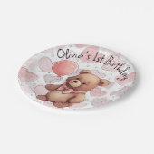 ファースト誕生日ガール伝統的ピンクベア ペーパープレート (アングル)