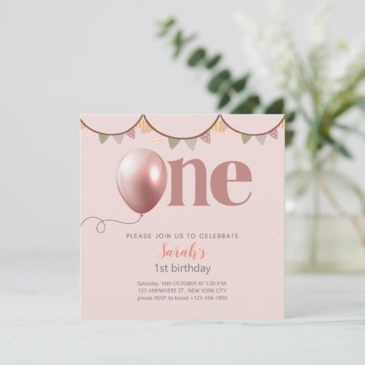 ファースト誕生日ガール招待状カード 招待状 (スタンド正面)