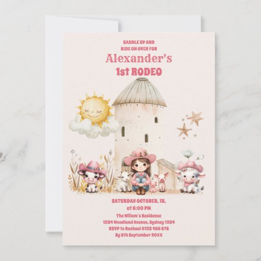 ファースト誕生日ガール素朴女性のカーボーイテーマI 招待状 (正面)