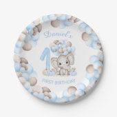 ファースト誕生日キュートエレファント秋ボーイ紙プレート ペーパープレート (正面)