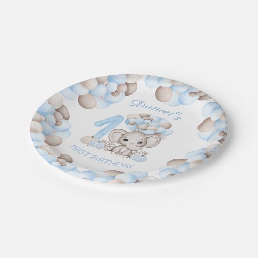 ファースト誕生日キュートエレファント秋ボーイ紙プレート ペーパープレート (アングル)