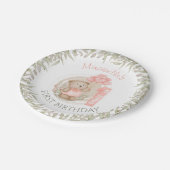 ファースト誕生日キュートテディベアーピーチ ペーパープレート (アングル)