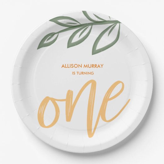 ファースト誕生日キュートドー絵を描ル葉 ペーパープレート (正面)