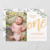 ファースト誕生日キュートドー絵を描ル葉 招待状 (正面/裏面)