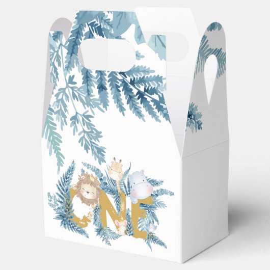 ファースト誕生日サファリアニマルズエキゾチックパーソナライズされた フェイバーボックス (オープン)