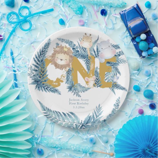 ファースト誕生日サファリカスタム動物 ペーパープレート (パーティー)