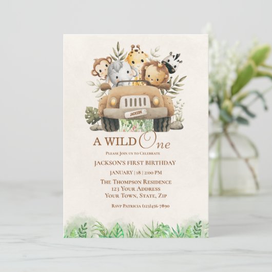 ファースト誕生日サファリジャングルアニマルズパーティー 招待状 (スタンド正面)