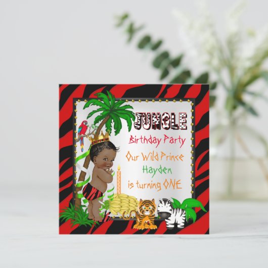 ファースト誕生日ジャングルサファリワイルドプリンスエスニック 招待状 (スタンド正面)