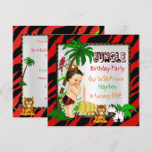 ファースト誕生日ジャングルサファリワイルドプリンスブルネット 招待状 (正面/裏面)