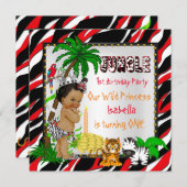 ファースト誕生日ジャングルサファリワイルドプリンセスエスニック 招待状 (正面/裏面)