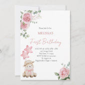 ファースト誕生日スウィートリトルラムピンクローズ 招待状 (正面)