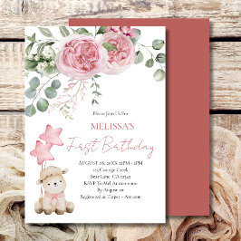 ファースト誕生日スウィートリトルラムピンクローズ 招待状