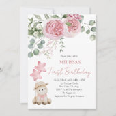 ファースト誕生日スウィートリトルラムピンクローズ 招待状 (正面)