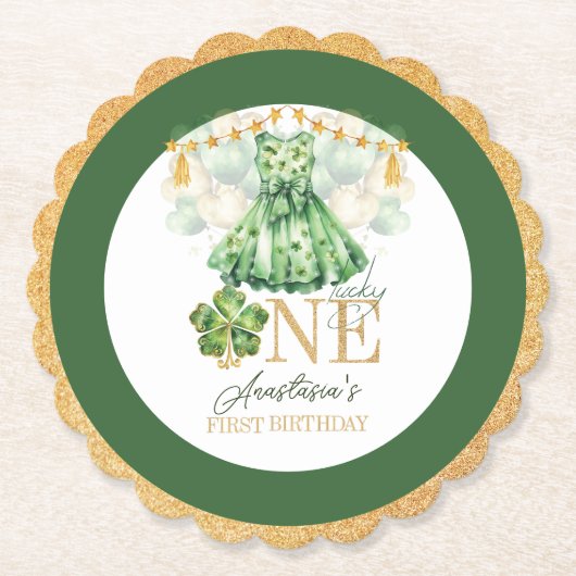 ファースト誕生日セントパトリックの日パーソナライズされた ペーパーコースター (正面)