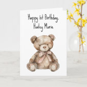 ファースト誕生日テディベアパーソナライズされた カード (黄色い花)