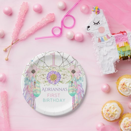 ファースト誕生日ドリームキャッチャー保羽 ペーパープレート (パーティー)