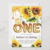 ファースト誕生日ハニービー誕生日ひまわり 招待状 (正面)